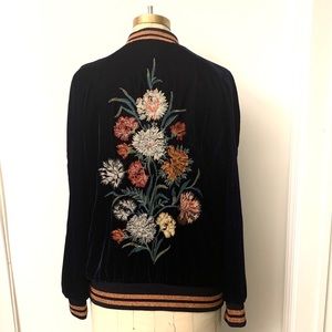 Zara Embroidered Velour Bomber Track Jacket